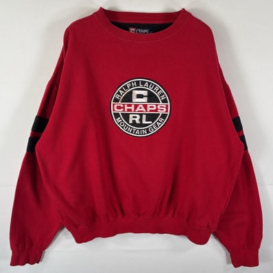 古着 チャップスラルフローレン CHAPS RALPHLAUREN スウェット トレーナー ビッグロゴ刺繍 大きいサイズ ワッペン クルーネック XL レッド メンズ