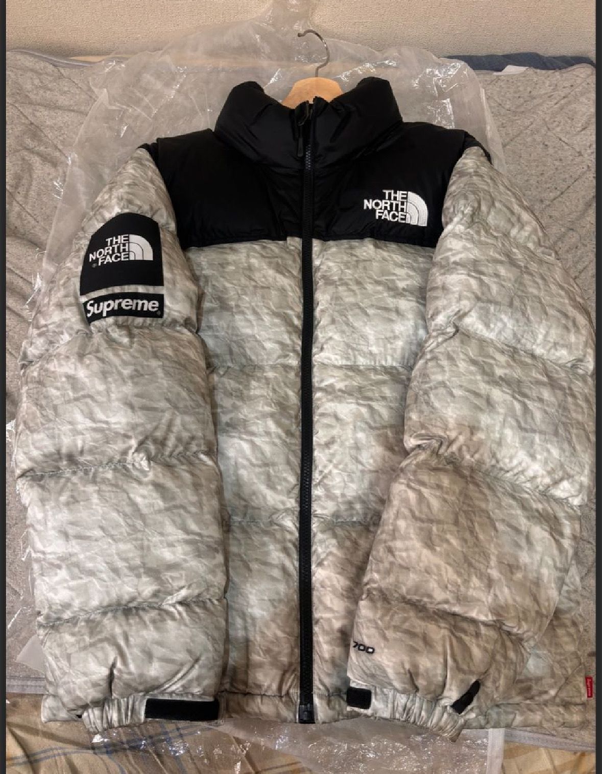 Supreme x The North Face Nuptse Jacket "White Paper Print"