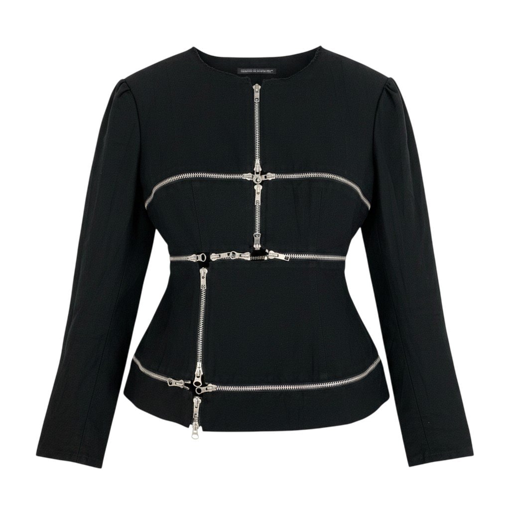 Yohji Yamamoto ヨウジヤマモト femme 2019年 ランウェイ着 ジップジャケット ブラック コットンリネン その他アウター A3-00430 【中古】