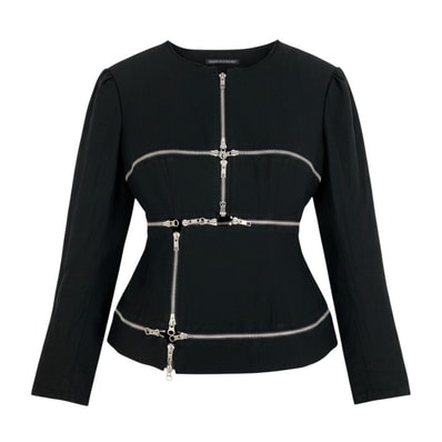 Yohji Yamamoto ヨウジヤマモト femme 2019年 ランウェイ着 ジップジャケット ブラック コットンリネン その他アウター A3-00430 【中古】