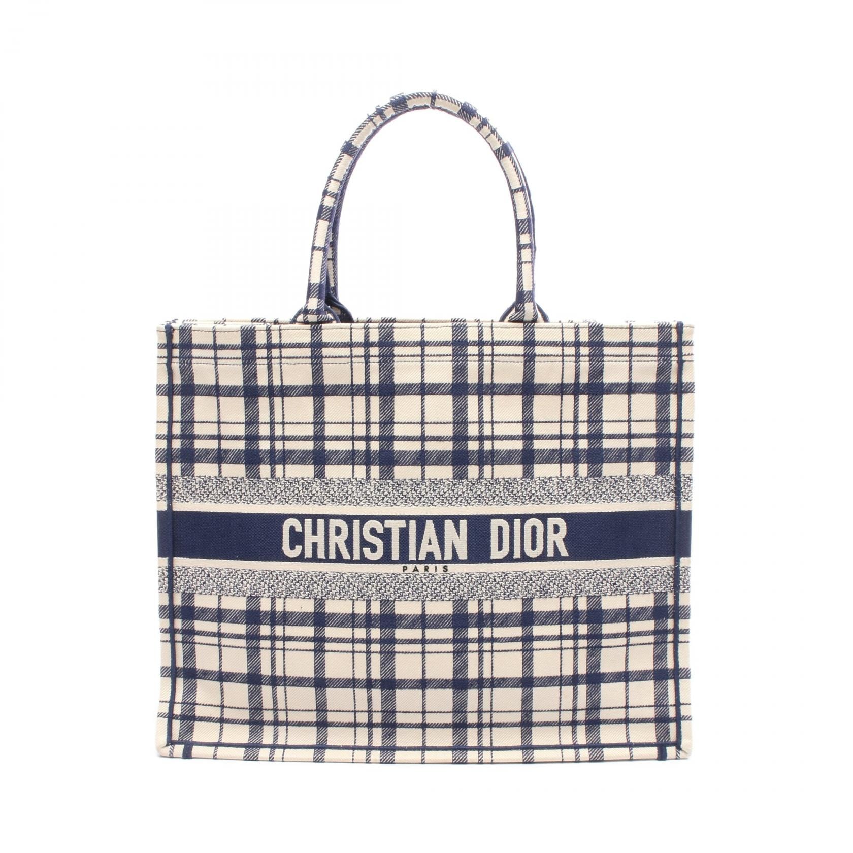 ディオール Dior BOOK TOTE ブックトート ラージ トートバッグ バッグ キャンバス レディース ネイビー系 / アイボリー系 【中古】