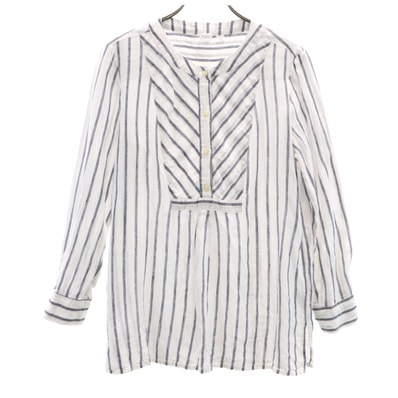 GAP ギャップ リネン ストライプ柄 長袖 バンドカラーシャツ XS ホワイト系