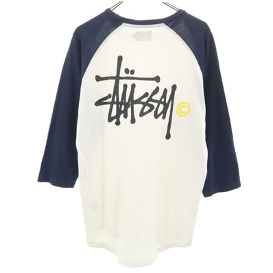 STUSSY ステューシー バックロゴ 7分袖 Tシャツ L ホワイト ラグラン