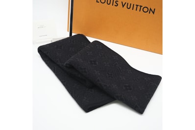 極美品 LOUIS VUITTON ルイ・ヴィトン エシャルプ モノグラム エクリプス ウール マフラー M71648 マフラー ブラック グレー ウール レディース
