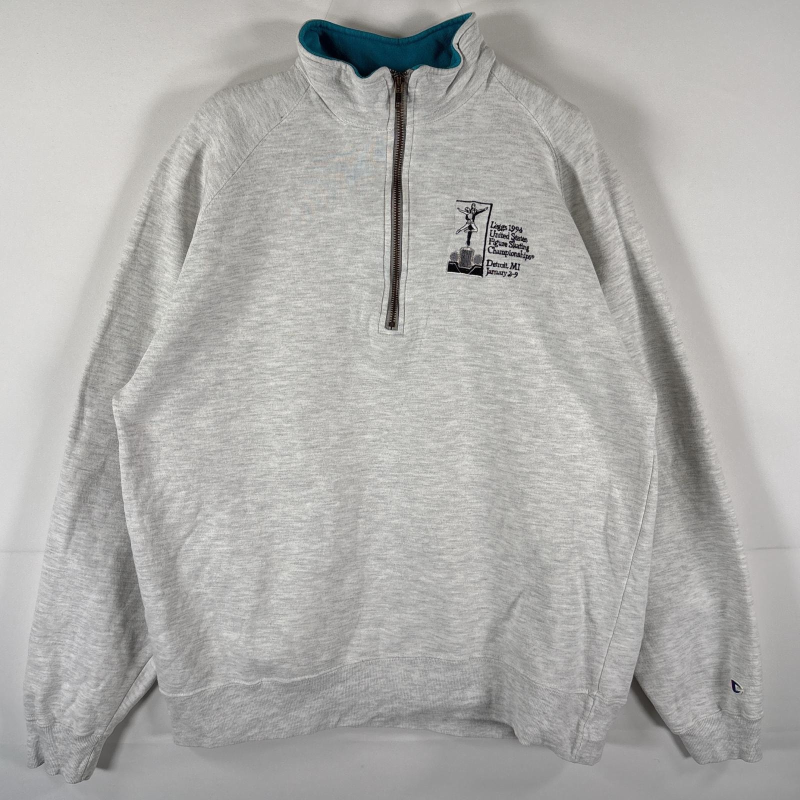 古着 90's/90年代 チャンピオン Champion USA製 スウェット ハーフジップ トレーナー ロゴ刺繍 ラグラン プルオーバー  14041 ヘザーグレー メンズ