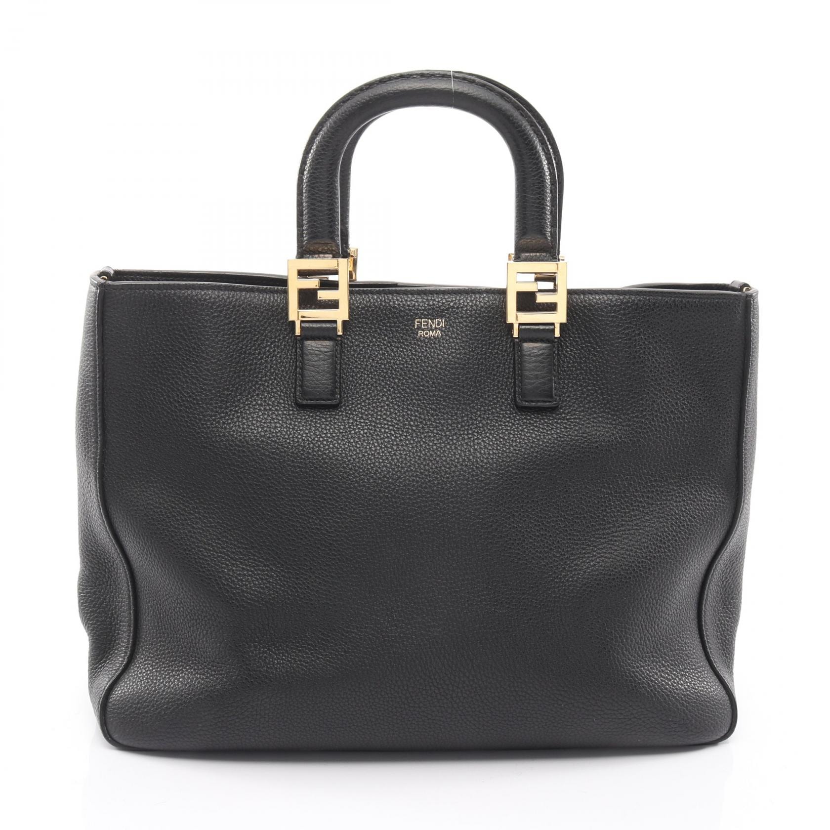 フェンディ FENDI FFトート ミディアム セレリア トートバッグ バッグ レザー レディース ブラック系 8BH368 【中古】