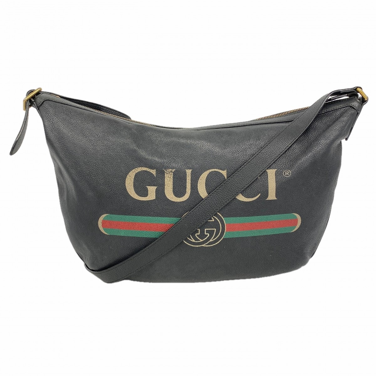 【6fa1008-k】グッチ ショルダーバッグ 523588 レザー ブラック ゴールド金具【中古】レディース