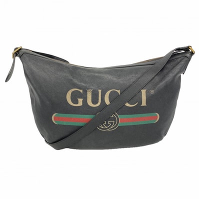 【6fa1008-k】グッチ ショルダーバッグ 523588 レザー ブラック ゴールド金具【中古】レディース