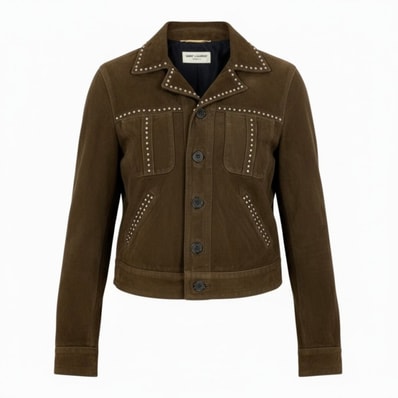 SAINT LAURENT PARIS サンローランパリ スタッズ ブラウン 山羊 シルク/ ウエスタンジャケット A3-00008 【中古】