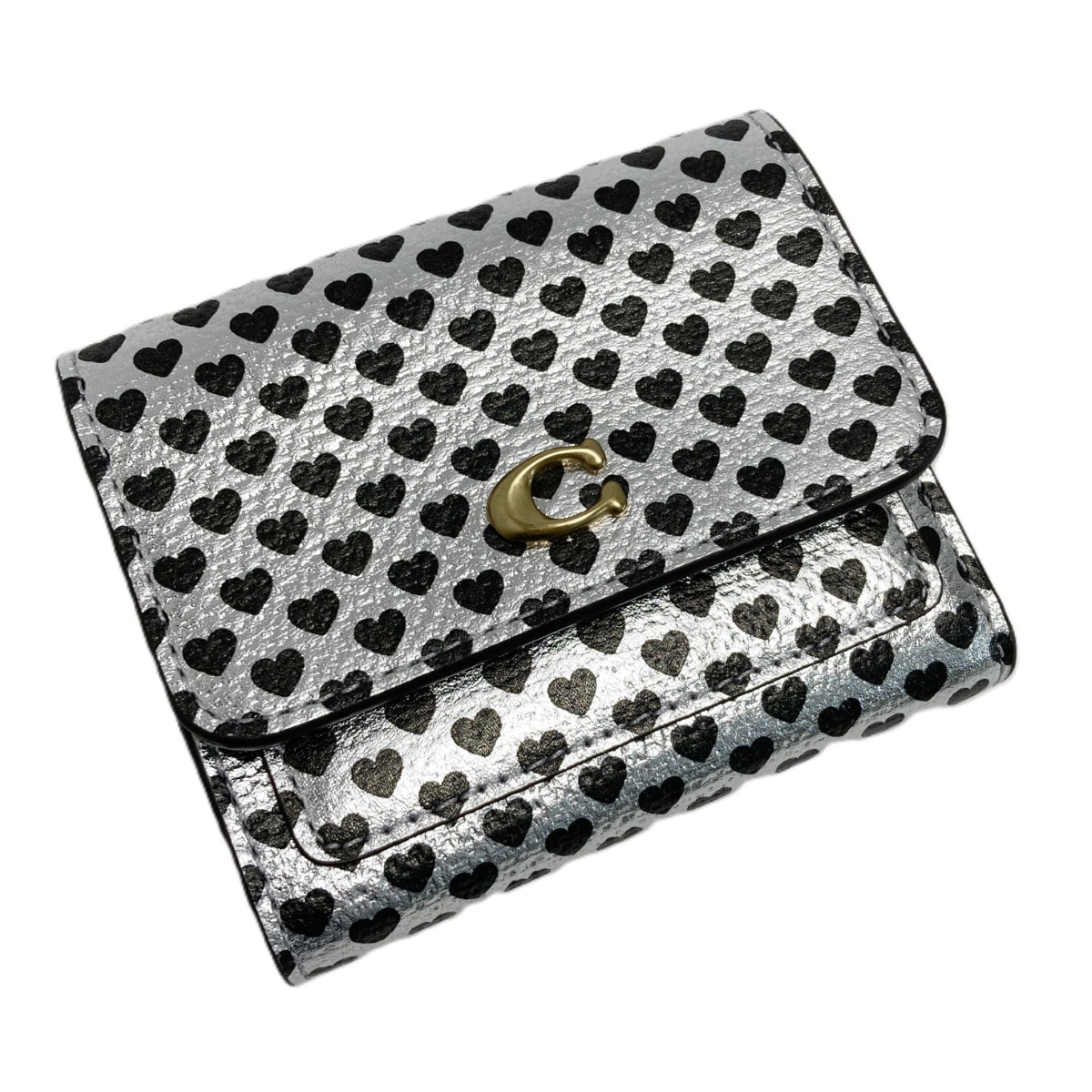 COACH コーチ ミラ スモール フラップ ウォレット・ハート プリント CDZ84 シルバー 3つ折り財布