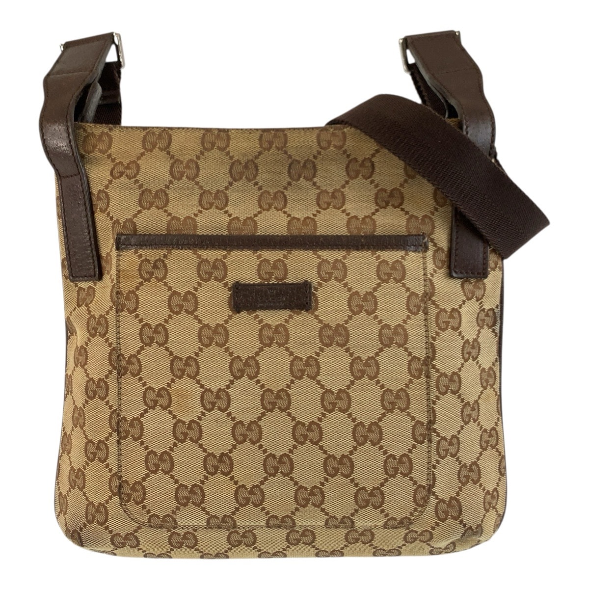 GUCCI グッチ ベージュ ブラウン GGキャンバス レザー/ ショルダーバッグ ポシェット 603716 【中古】
