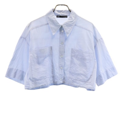 ZARA ザラ 半袖 ショート丈 シャツ XS ブルー系