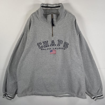 古着 チャップスラルフローレン CHAPS RALPHLAUREN スウェット ハーフジップ ワンポイントビッグ刺繍ロゴ サイズ大きめ 14041 グレー メンズ