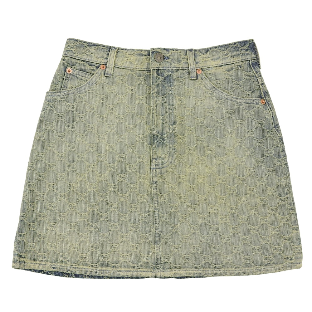 グッチ 新品同様 GG デニム スカート レディース ブルー イエロー系 38 678789 38