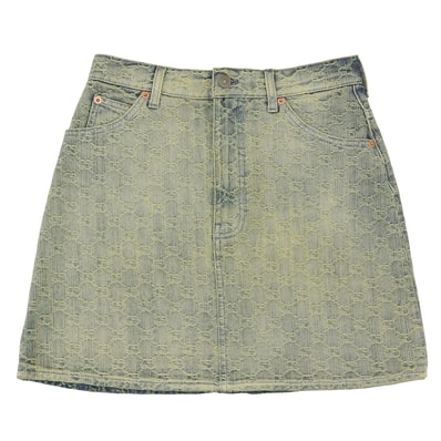 グッチ 新品同様 GG デニム スカート レディース ブルー イエロー系 38 678789 38