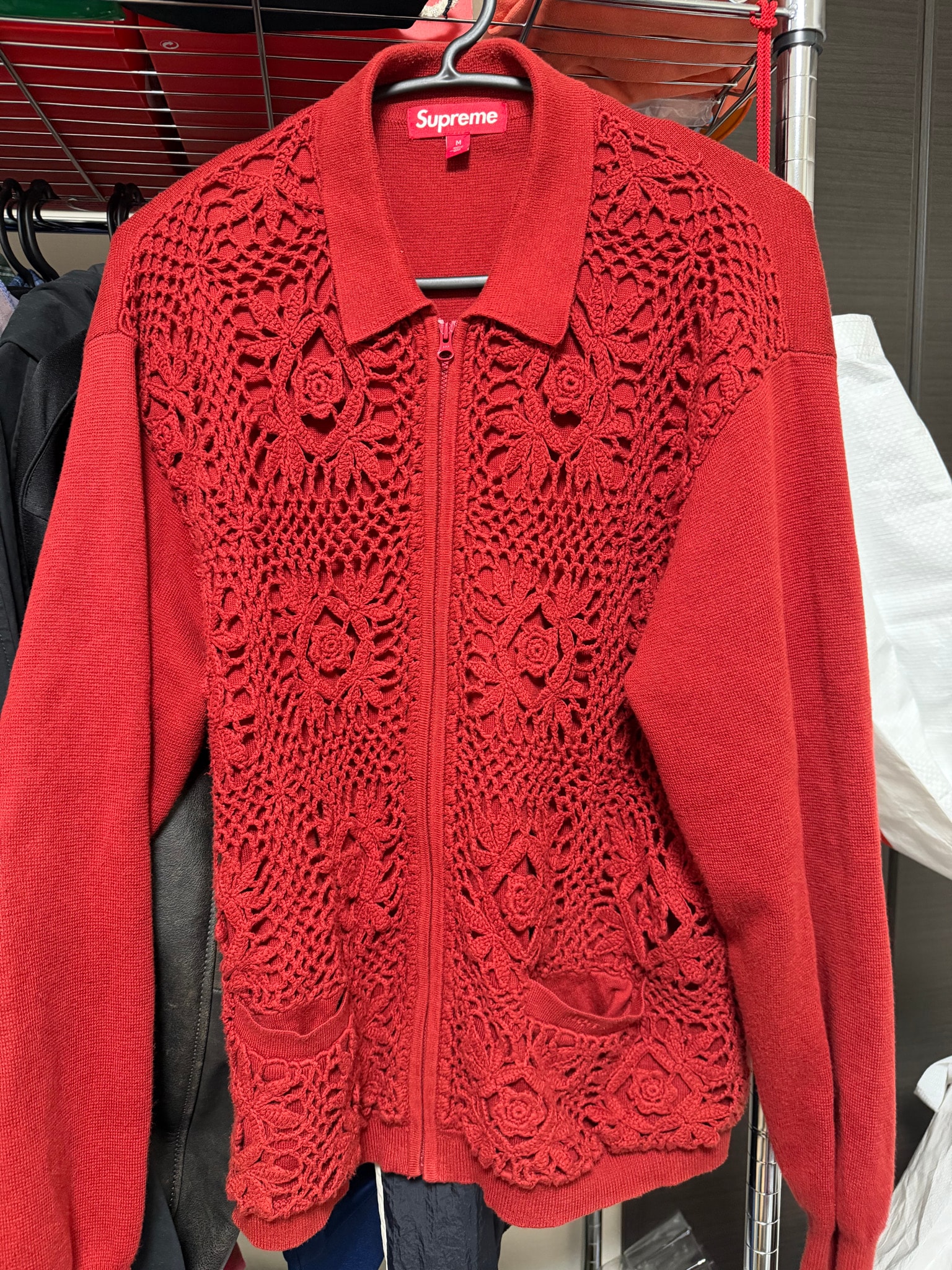 Supreme Crochet Zip Up Cardigan "Dark Red"