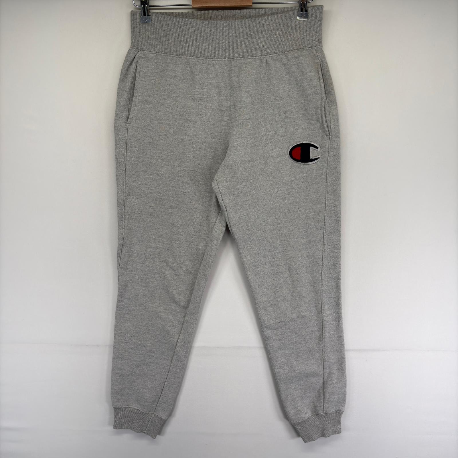 古着 チャンピオン Champion パンツ リバースウィーブ ワッペンロゴ スウェットパンツ 裏起毛 長ズボン M  グレー系 メンズ
