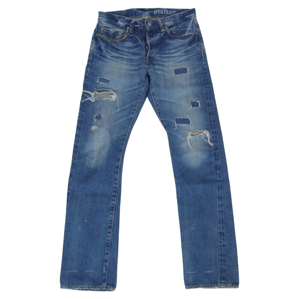 HYSTERIC GLAMOUR ヒステリックグラマー 0243AP17 SP加工 リメイク スタッズ ストレート ジーンズ デニムパンツ インディゴブルー系 30【中古】