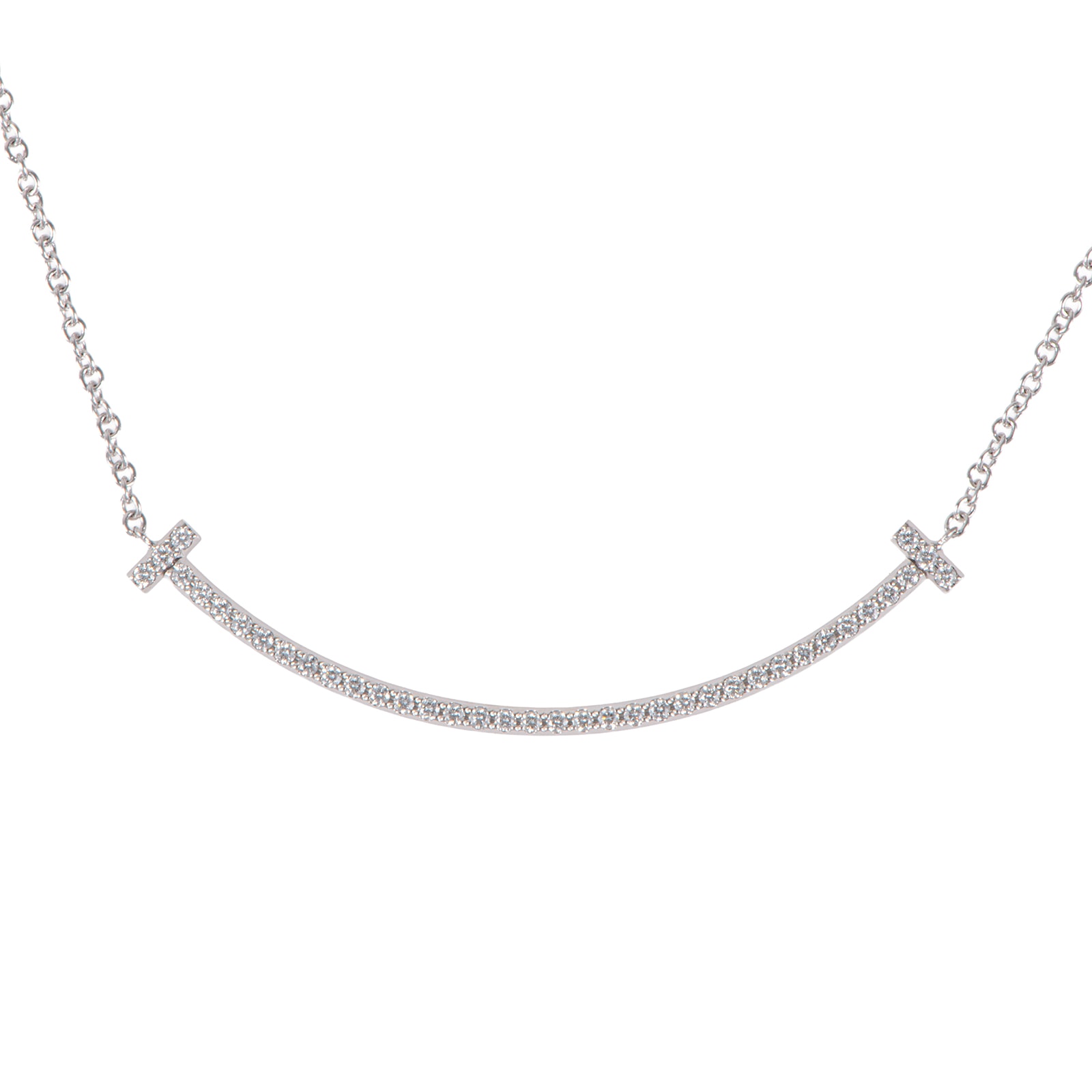 TIFFANY&Co. ティファニー ティファニーT スマイル ペンダント スモール ネックレス K18WG ダイヤモンド シルバー【中古】