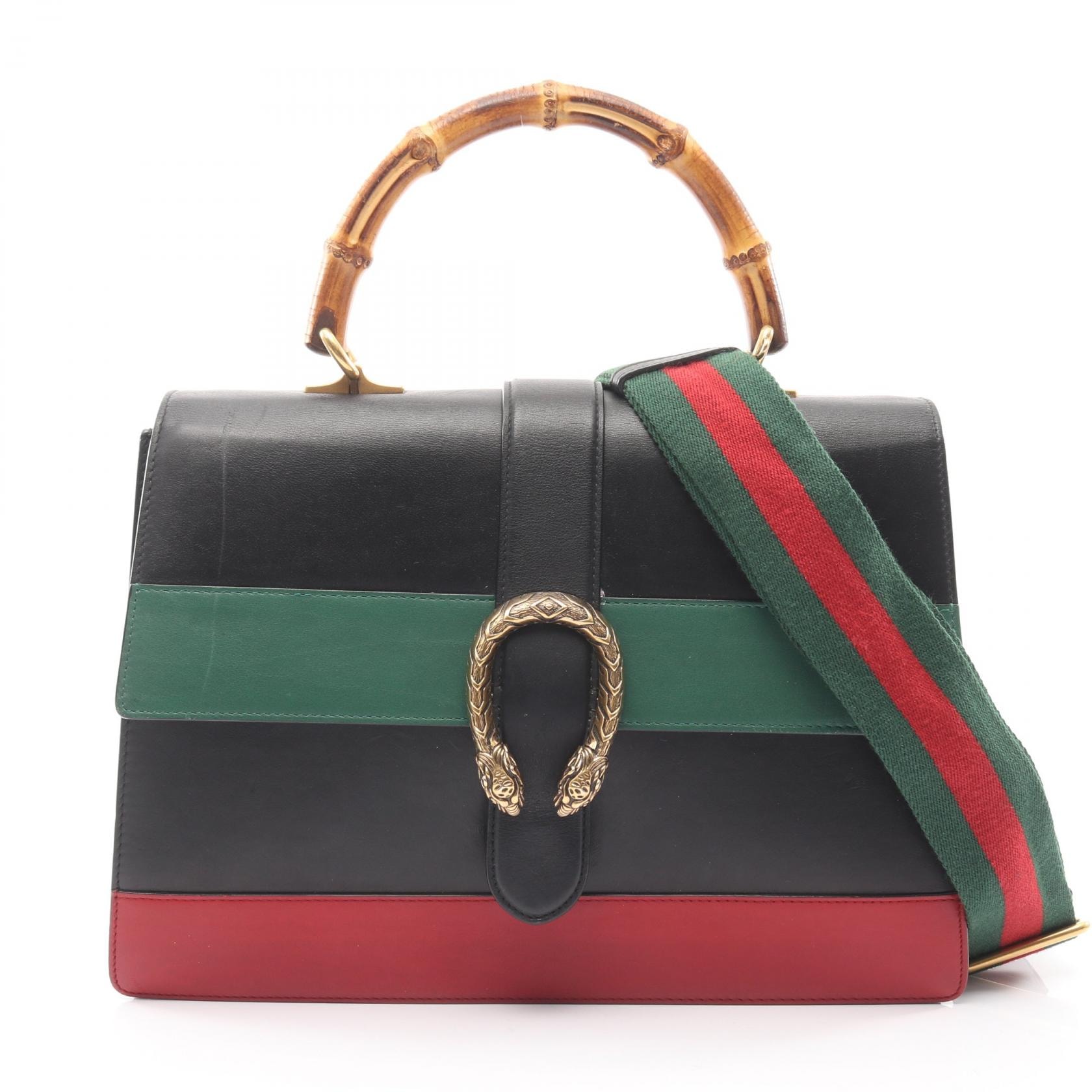 グッチ GUCCI バンブー ディオニュソス ハンドバッグ バッグ レザー レディース ブラック系 / グリーン系 / レッド系 421999 【中古】