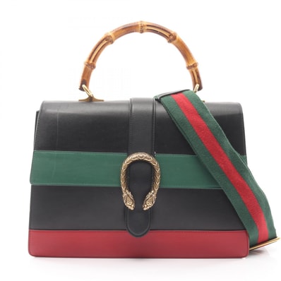グッチ GUCCI バンブー ディオニュソス ハンドバッグ バッグ レザー レディース ブラック系 / グリーン系 / レッド系 421999 【中古】