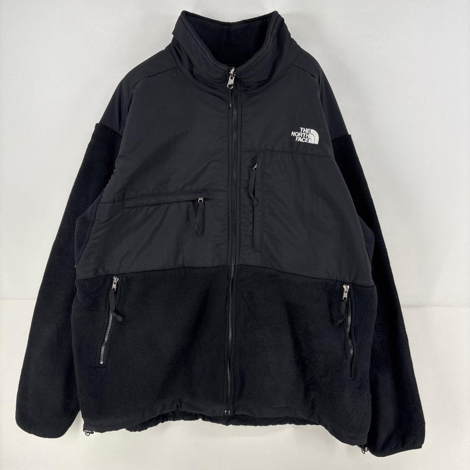 古着 ザ・ノースフェイス THE NORTH FACE フリース ジャケット フルジップ ロゴ 刺繍 デナリ ポーラテック 2XL  ブラック 無地 メンズ