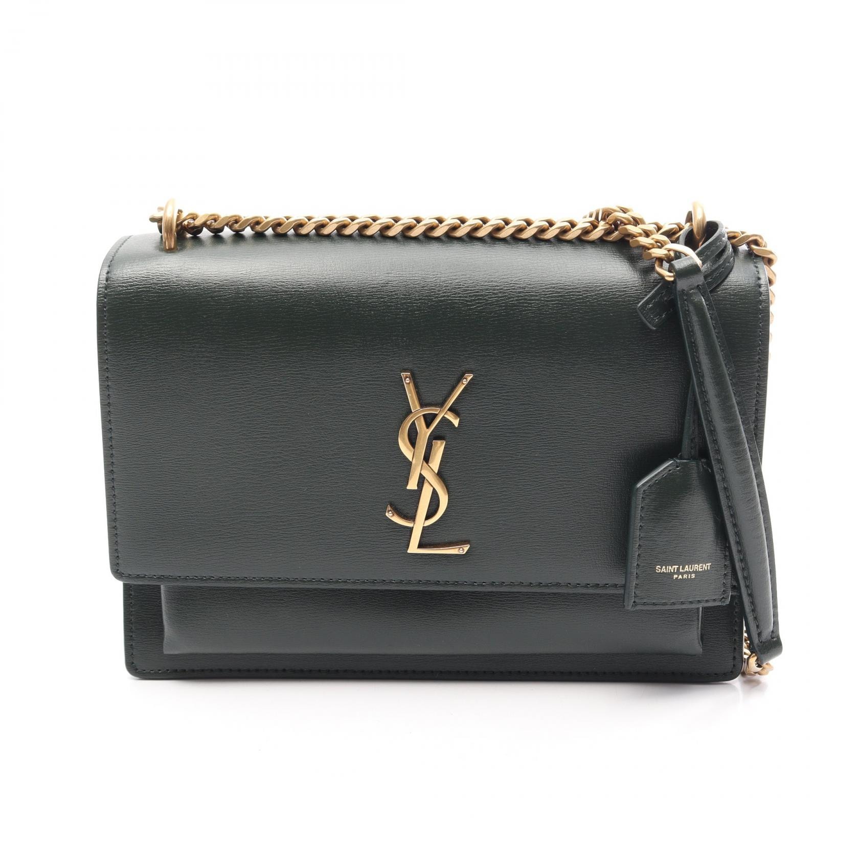サンローランパリ SAINT LAURENT PARIS サンセット ミディアム ショルダーバッグ バッグ レザー レディース グリーン系 【中古】