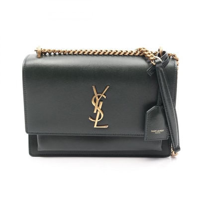 サンローランパリ SAINT LAURENT PARIS サンセット ミディアム ショルダーバッグ バッグ レザー レディース グリーン系 【中古】