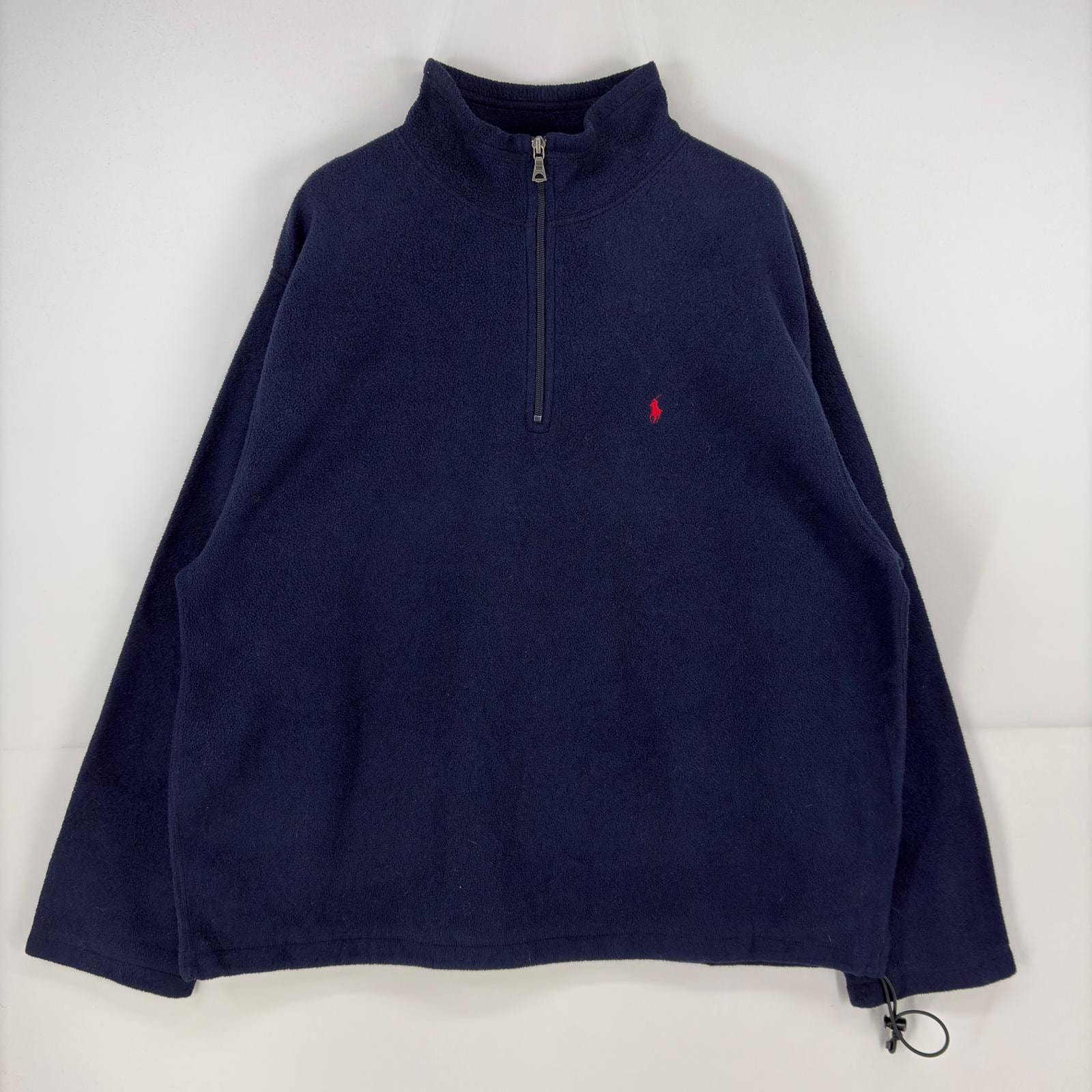 古着 ポロバイラルフローレン Polo by Ralph Lauren トレーナー フリース ロゴ 刺繍 ハーフジップ ワンポイント 2XL  ネイビー メンズ