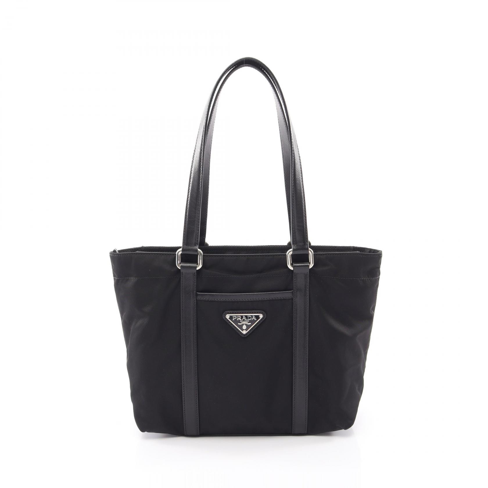 プラダ PRADA トライアングルロゴ トートバッグ バッグ ナイロン サフィアーノレザー レディース ブラック系 【中古】