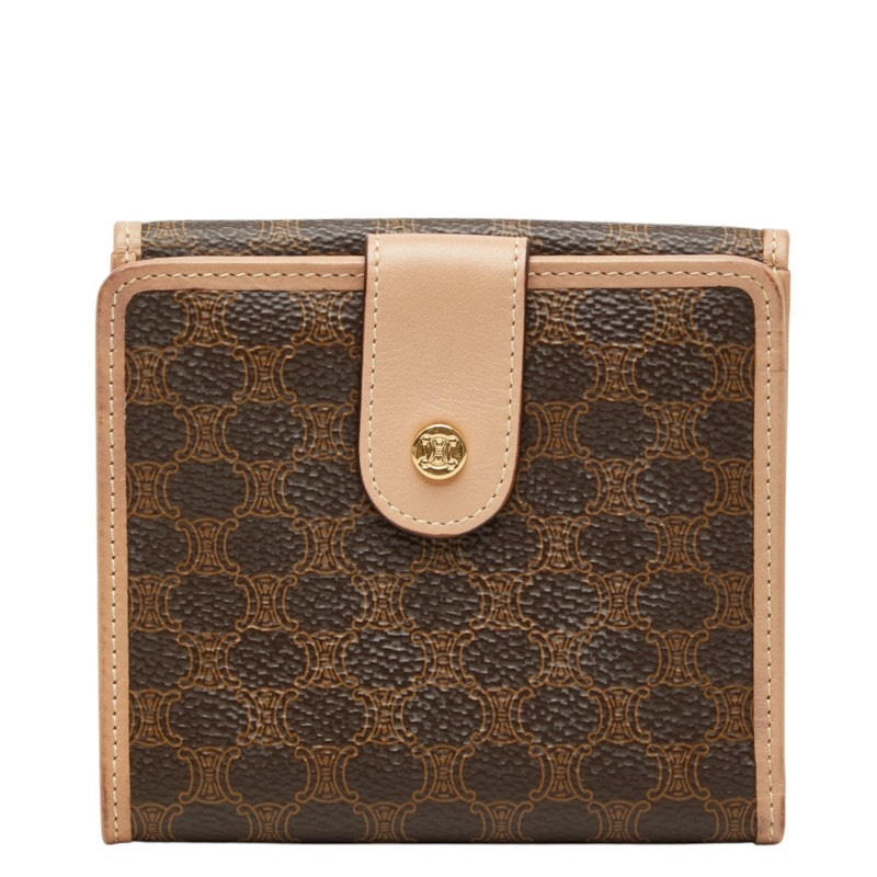 セリーヌ マカダム 二つ折り財布 ブラウン PVC レザー レディース CELINE 【中古】