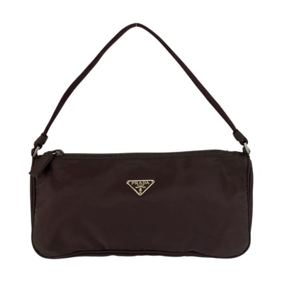美品 PRADA プラダ テスート 三角ロゴプレート ブラウン シルバー金具 ナイロン ハンドバッグ アクセサリーポーチ 601640 【中古】