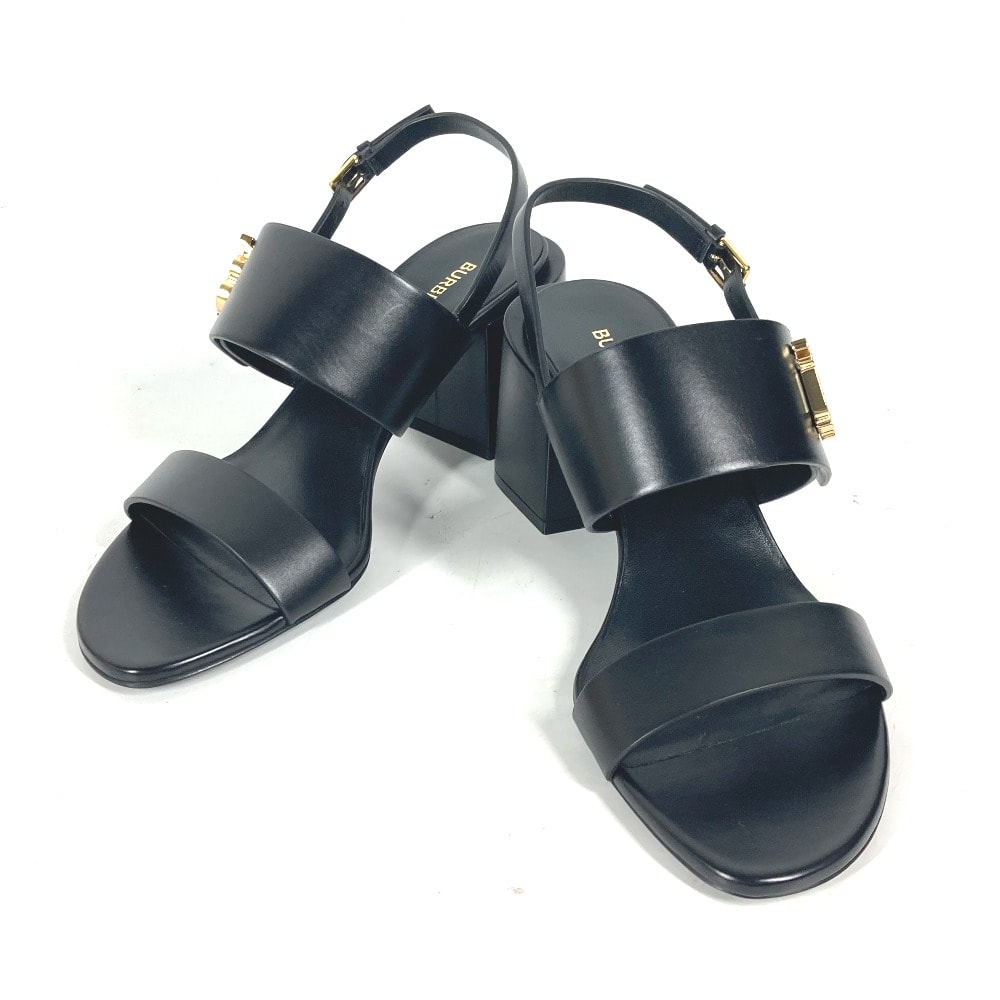 バーバリー BURBERRY TB ロゴ 8069452 ヒール シューズ 靴 サンダル レザー ブラック 未使用
