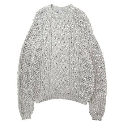 【美品】Dior ディオール ニット ウール/カシミヤ サイズ S メンズ フェイクパール ローゲージ オーバーサイズ ラウンドネック ロングスリーブ 長袖 トップス グレージュ 灰色 イタリア製