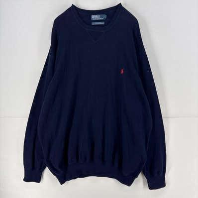 古着 ポロバイラルフローレン Polo by Ralph Lauren ニット プルオーバー 刺繍 クルーネック ロゴ トレーナー 3XL ネイビー メンズ