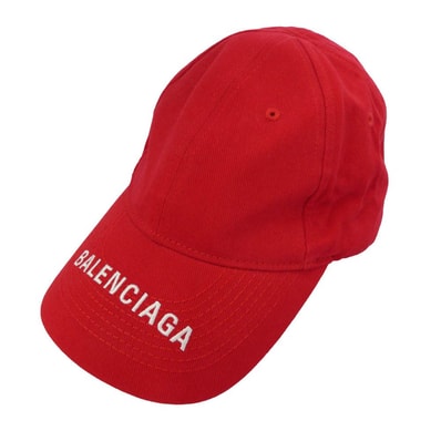 BALENCIAGA バレンシアガ 531588410B7 ロゴ コットン キャップ レッド系【極上美品】【中古】