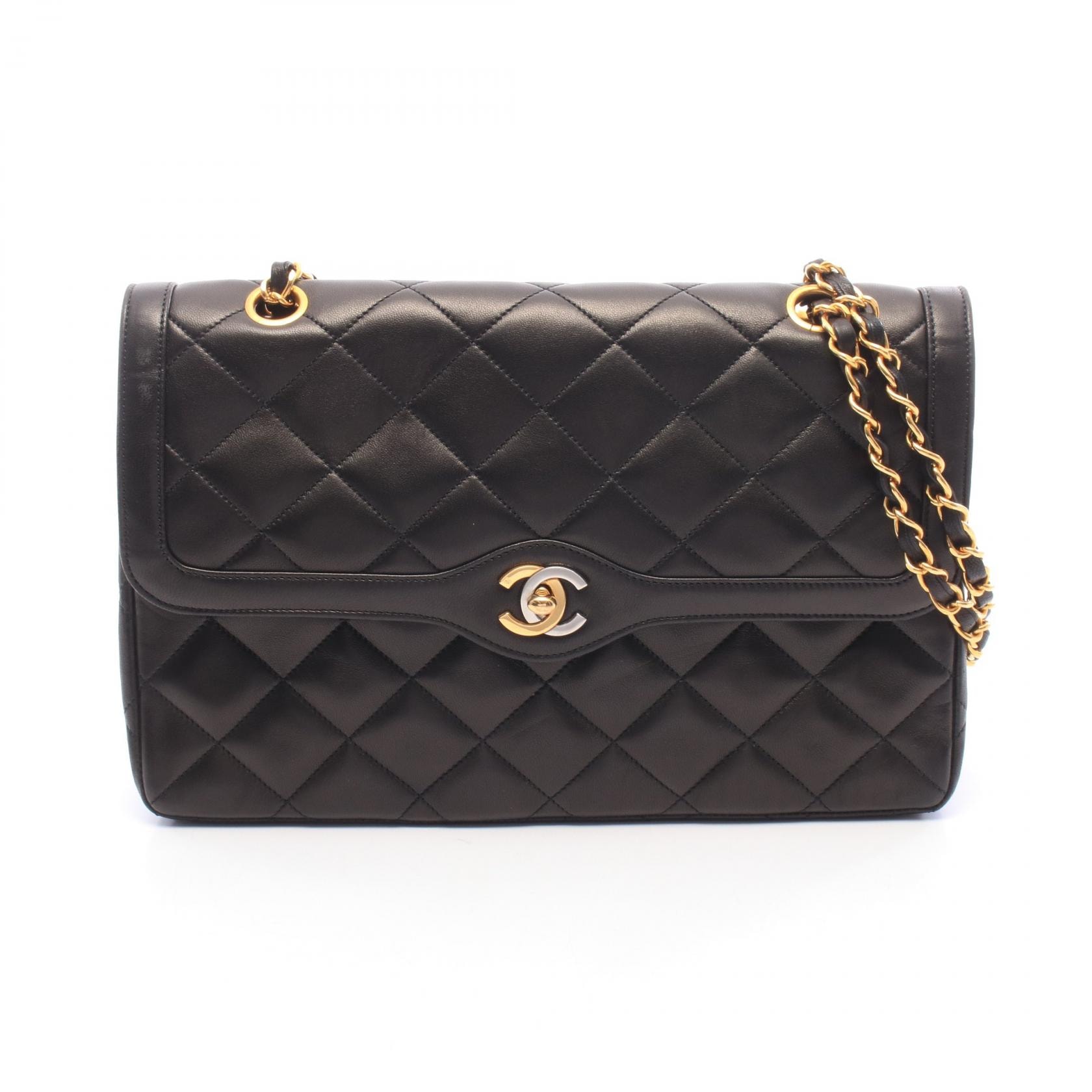 シャネル CHANEL マトラッセ パリ限定 Wフラップ コンビ金具 ショルダーバッグ バッグ ラムスキン(羊革) レディース ブラック系 【中古】