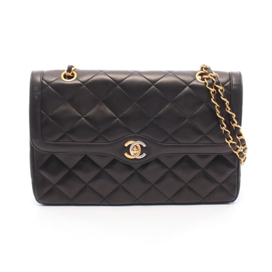 シャネル CHANEL マトラッセ パリ限定 Wフラップ コンビ金具 ショルダーバッグ バッグ ラムスキン(羊革) レディース ブラック系 【中古】