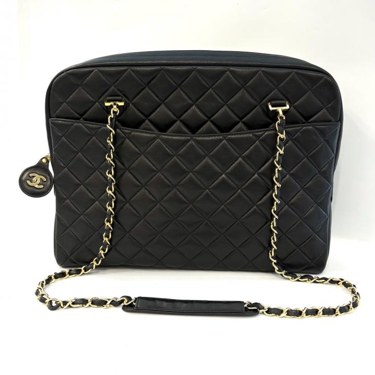 CHANEL マトラッセ チェーンショルダーバッグ ラムスキン ブラック ココマーク ヴィンテージ フランス製 鑑定済み 正規品 シャネル
