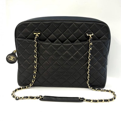 CHANEL マトラッセ チェーンショルダーバッグ ラムスキン ブラック ココマーク ヴィンテージ フランス製 鑑定済み 正規品 シャネル