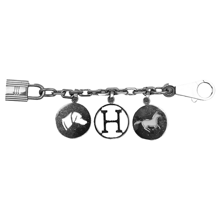 HERMES エルメス アミュレット4 ブルロック カデナ ドッグ H ホース 南京錠 犬 馬 チャーム  キーホルダー 小物 箱付属 シルバーカラー 銀色 メンズ レディース ユニセックス