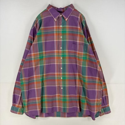 古着 ラルフローレン RALPH LAUREN 長袖シャツ 胸ポケット チ大きいサイズ マルチカラー 2XL パープル系 チェック メンズ