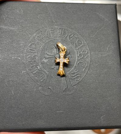 Chrome Hearts 22K CH Cross Baby Fat Charm with Pave Diamond "Yellow Gold"