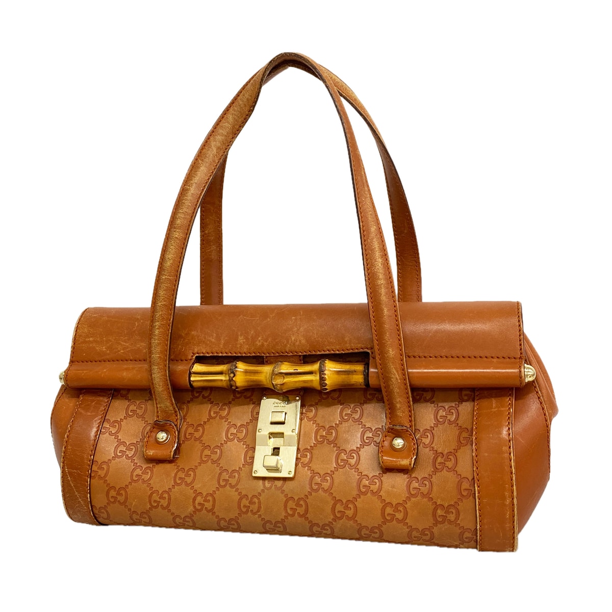 ★SALE【6ib2870】グッチ ショルダーバッグ バンブー グッチシマ 111713 レザー ブラウン シャンパンゴールド金具【中古】レディース