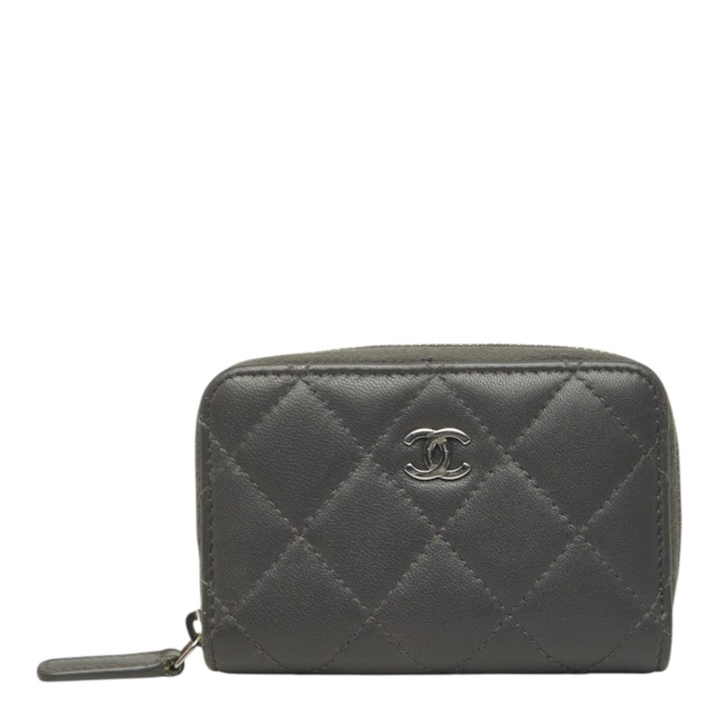 シャネル マトラッセ ココマーク コインケース 小銭入れ グレー ラムスキン レディース CHANEL 中古
