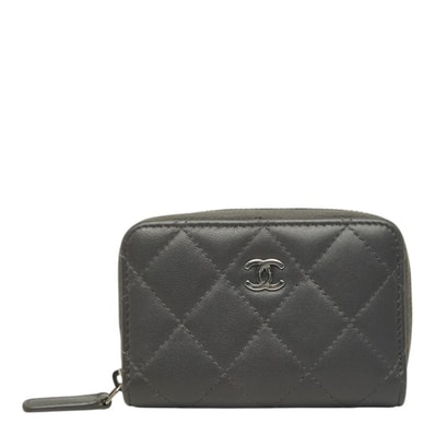シャネル マトラッセ ココマーク コインケース 小銭入れ グレー ラムスキン レディース CHANEL 中古