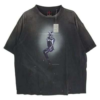 SAINT MICHAEL セントマイケル Tシャツ SM-HR1-0000-C75 SRYM_SS TEE MASK 加工 プリント Tシャツ チャコール系 XL【新古品】【未使用】【中古】