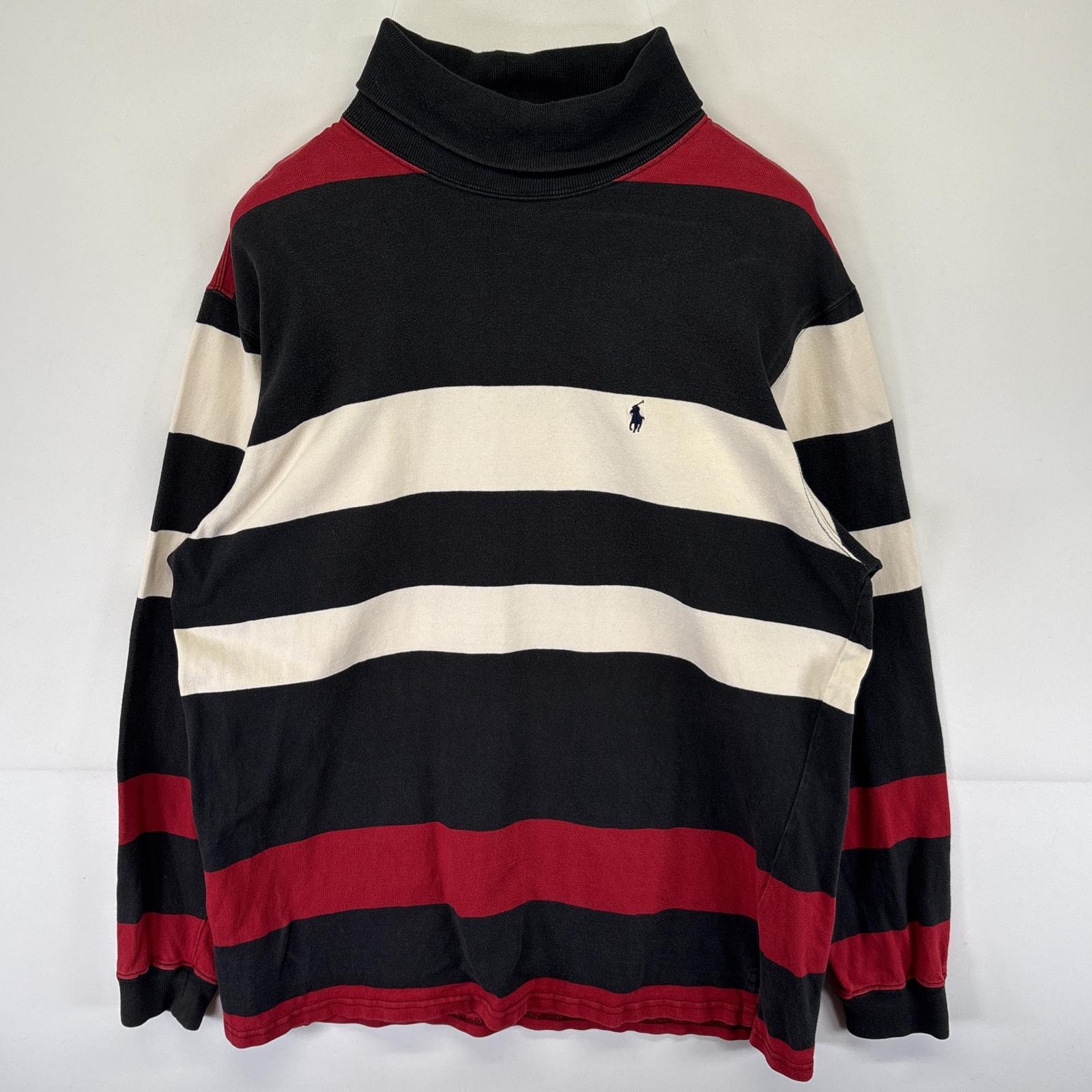 古着 ポロバイラルフローレン Polo by Ralph Lauren 長袖Tシャツ スウェット ボーダー ルーナー ハイネック L  ブラック メンズ