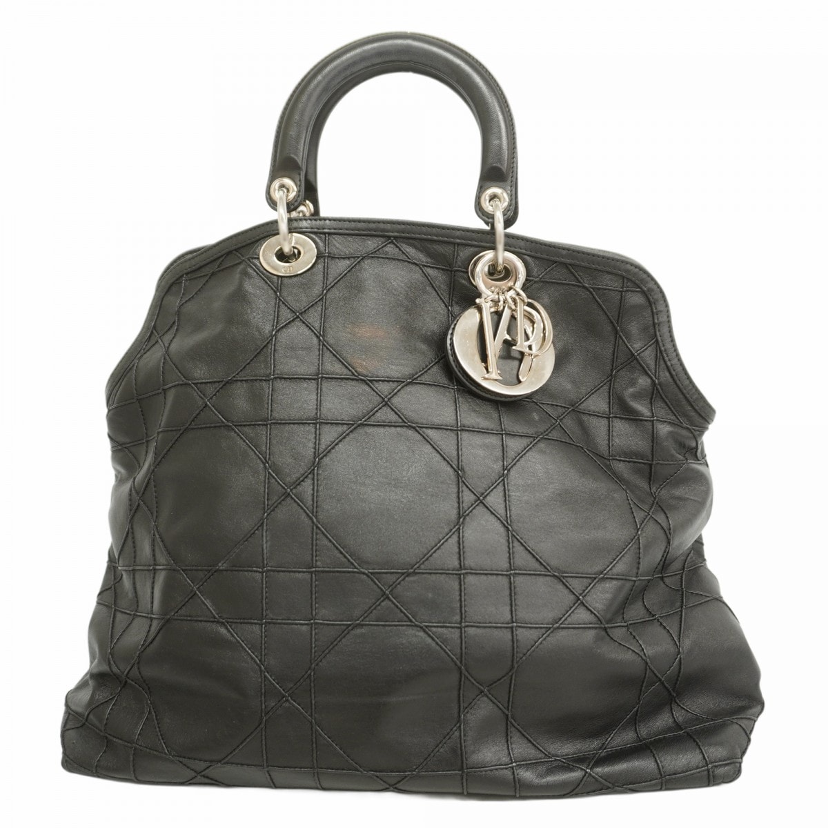 【6ca0359】クリスチャンディオール ハンドバッグ グランヴィル レザー ブラック シルバー金具【中古】レディース
