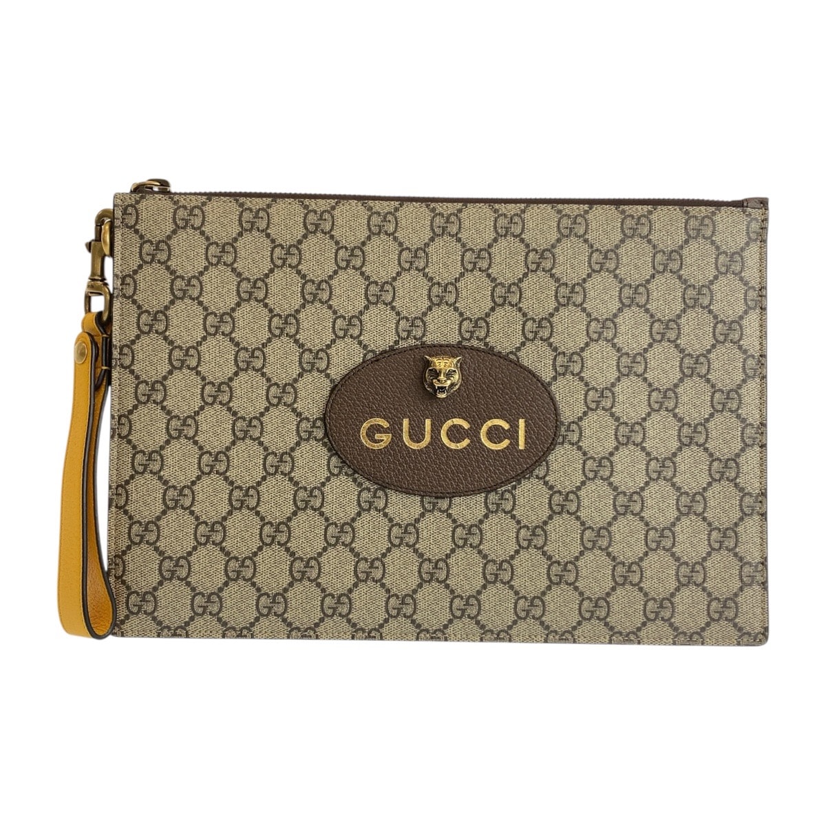 美品 GUCCI グッチ グレー ブラウン ゴールド金具 GGスプリームキャンバス レザー/ クラッチバッグ セカンドバッグ 506723 【中古】
